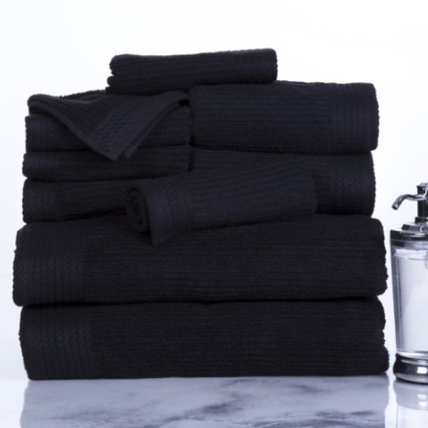 Hastings Home Hastings Home Ribbed 100 Percent Cotton 10 Piece Towel Set - Black 118225KYG